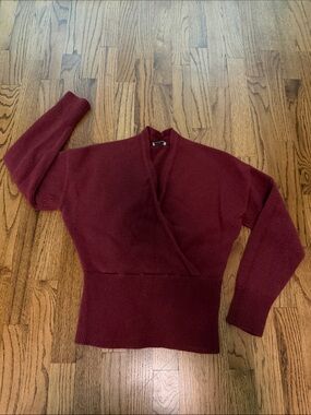 Babaton Burgundy V-Neck Wrap Sweater